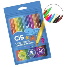 Canetinha Hidrográfica CIS 12 Cores Sextavado Ponta Resistente 0.8mm Tinta Lavável