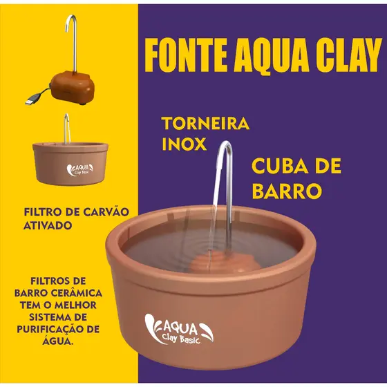 Amicus bebedouro fonte de cerâmica (barro) para gatos Aqua Clay Basic cor marrom