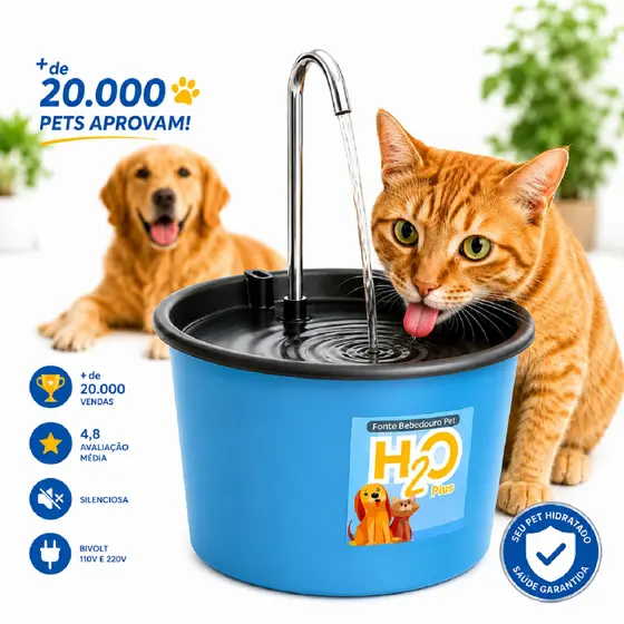 Fonte Bebedouro H2O Plus para Cães e Gatos de 1.5 Litros com Torneira Inox