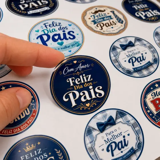Kit 100 Etiquetas Adesivas Dia dos Pais Redondo 3,5cm para Lembrancinhas Embalagens Presentes