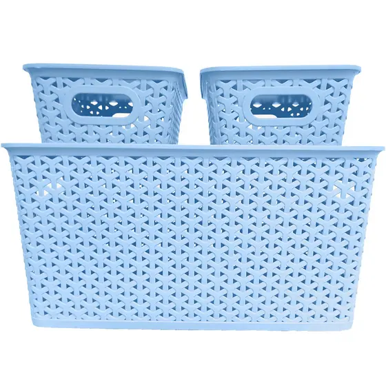 Kit Caixas Organizadoras Com Tampa 1 Grande + 2 Pequenas Rattan Caixas Organizadoras Para Cozinha Banheiro Escritório Lojas Consultórios Quartos Lavanderia Sala Lidas e Resistentes