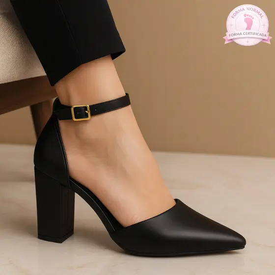 Sapato Feminino Scarpin Bico Fino Salto Bloco Grosso 027 Rosavivi