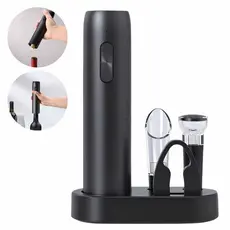 Abridor Saca Rolha Elétrico Recarregável USB Automático Kit 4 em 1 Corta Lacre e Bomba a Vácuo