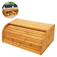 Porta Pães de Bambu Grande Tampa Retrátil Ecológico Durável Ideal para Cozinha Moderna