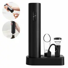 Kit Abridor Elétrico 4 em 1 (A Pilha) Saca Rolhas Automático Premium com Aerador e Tampa a Vácuo