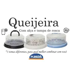 Queijeira em plástico com alça móvel fechamento em rosca - qualidade Plasútil - 4 opções de cores: