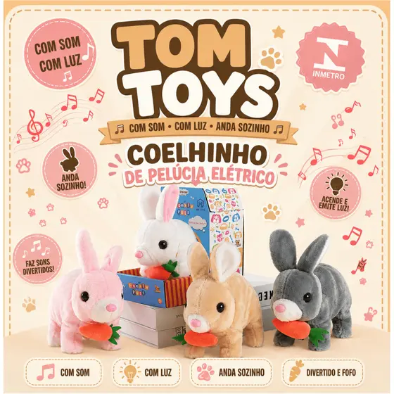 Brinquedo De Pelúcia Coelhinho Elétrico com LED MUSICAL Infantil Caminhar e Pular coelho da Páscoa