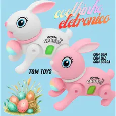 Brinquedo Coelho Coelhinho eletrônico infantil Pula Pula Com Luz, Som e Corda