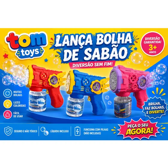 Brinquedo Maquina Automática Lança Bolha De Sabão Colorido Infantil Rosa Azul E Vermelho com refil