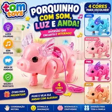 Porco Porquinho de Brinquedo Com Som E Luz Musical Anda