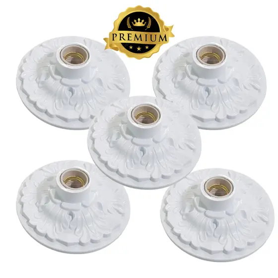 Kit 5 Plafonier Plafon Colonial Branco Soquete Teto lustre redondo luminária Com Bocal Moderno Top