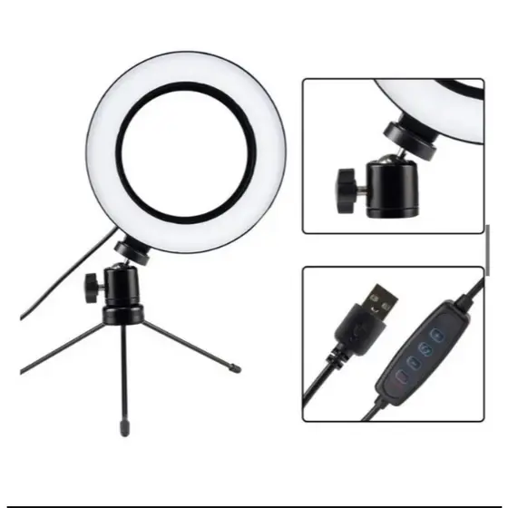 Ring Light Led de Mesa Iluminador Pequena mini Tripé 6 Polegadas