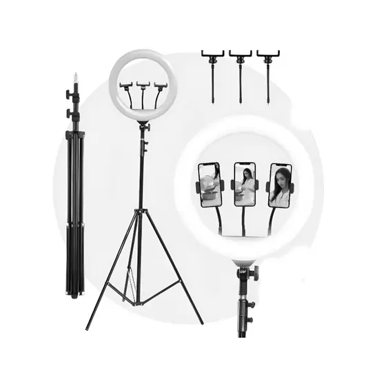 Ring Light de 18 polegadas com 3 Suportes para Smartphone e Tripé de 2,10m
