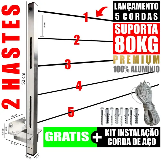 Varal Retratil de Parede Dobrável Aluminio Reforçado Envio Imediato