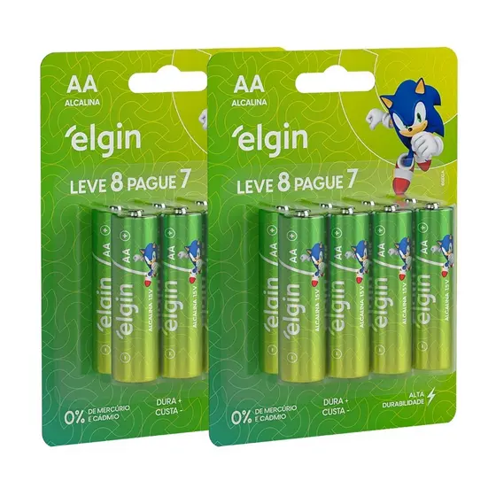 16 Pilhas Alcalina Aa Pequena 2a 1,5v LR6 8 Cartelas Elgin3
