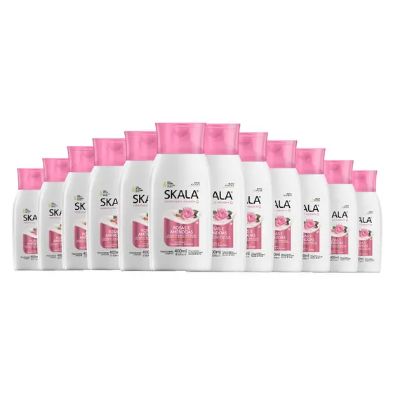 Kit 12 Loção Creme Hidratante Corporal Rosas Amêndoas Skala
