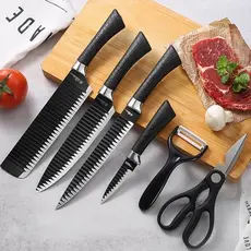 Kit 6 Peças Conjunto de Faca Carne Cutelo Legumes Aço Carbono Descascador Tesoura Profissional