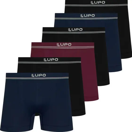 Kit 6 Cuecas Boxer Lupo Masculina Poliamida Sem Costura Respirável Confortável Original Sport