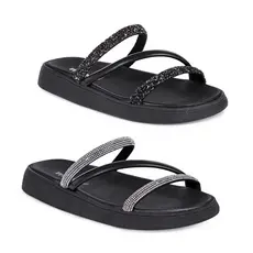 Sandália Papete Moleca Feminina Confortável Macia Tiras Gliter Brilho Chinelo Slide Rasteirinha EVA
