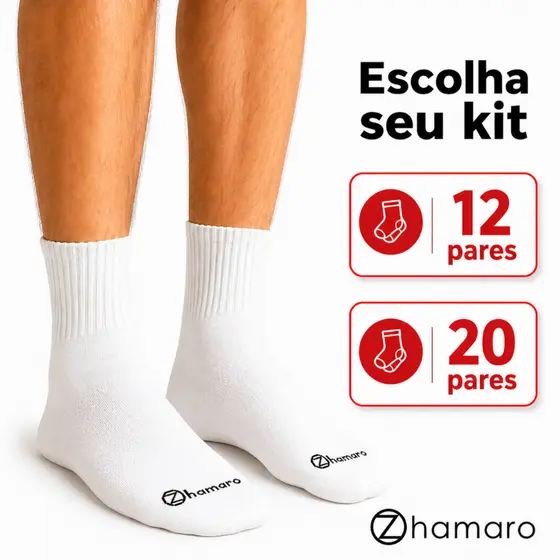 Kit Meias Zhamaro Meia Cano Médio Alto Algodão Respirável Unissex Sport Meia Atoalhada Premium