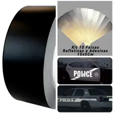 10 Fitas Refletiva Adesiva Decorativa (15cm x 5cm) Preta Vinil Faixas Reflexivas