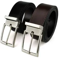 Kit 2 Cintos Social Masculino Couro Ecológico Reforçado Dupla Face Preto e Marrom
