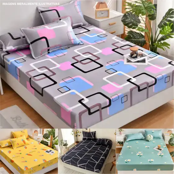 Jogo de Lençol 400 Fios Para Cama Queen Size Estampado
