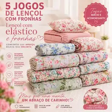 Kit 5 Jogos De Lençol Casal 400 Fios 3 Peças Conforto Premium Cama Florido Estampado