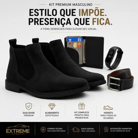 Bota Chelsea Masculina Em Camurça Reforçada E Confortável + Acessórios