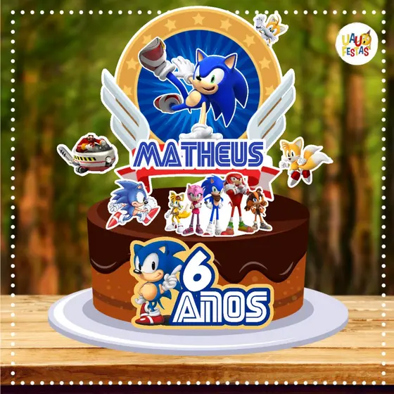 Topo de Bolo - Sonic (Parabéns ou Nome + Idade)