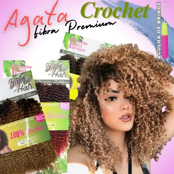 CABELO CACHEADO CROCHET BRAID - FIBRA PREMIUM COM AGULHA
