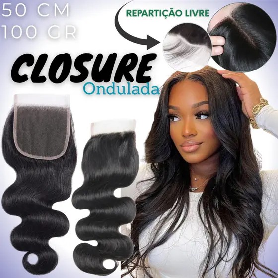 CLOSURE ONDULADA FIBRA ORGÂNICA IDÊNTICA AO HUMANO 50CM - REPARTIÇÃO LIVRE