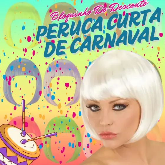 PERUCA SINTÉTICA DE CARNAVAL - MODELO CURTA COM FRANJA
