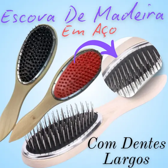 Escova Pente De Aço Cabo de Madeira Profissional Para Cabeleireiros