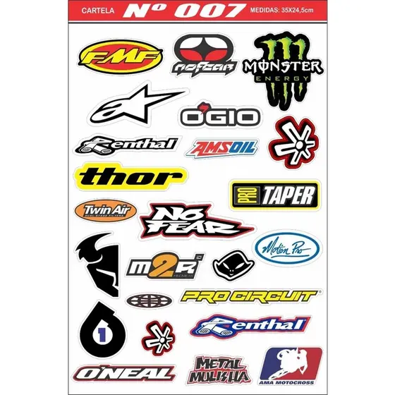 Cartela Adesivos Personalizados Carro Moto Bike Motocross 07