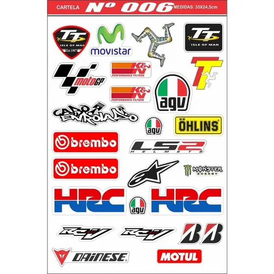 Cartela Adesivos Personalizados Carro Moto Bike Motocross 06