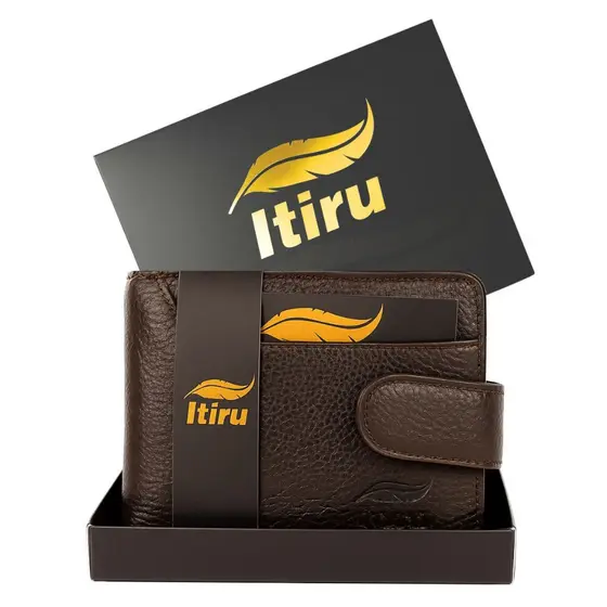 Carteira de Couro Marron Legítimo 100% Masculina Fecho Porta Moedas Couro Marrom Café ITIRU Presente