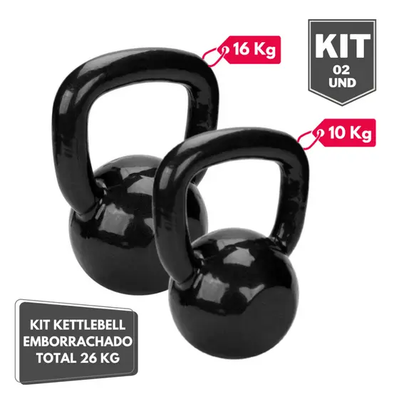 Kit Halter Kettlebell Emborrachado 10 e 16 Kg - Total 26 Kg