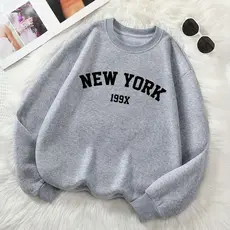 Moletom Feminino New Fofo Moletom Cinza Feminino Casaco Gola Careca