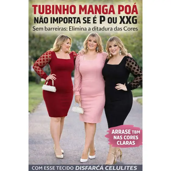 Vestido Moda Evangélica Cristã Godê Social Tubinho com Tule Midi Manga Comprida de Tulr Poá