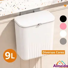 Lixeira Suspensa 9 Litros Com Tampa Para Porta De Armário Banheiro e Cozinha