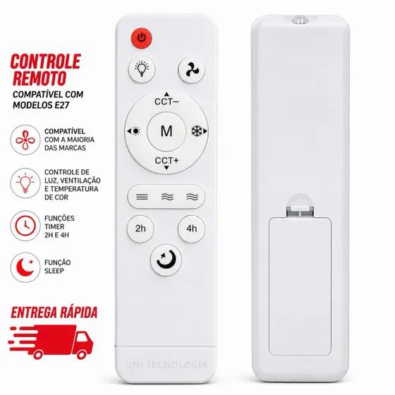 CONTROLE Remoto para Ventilador IR Compatível E27 Fan Light  Ajuste de Cor e Escurecimento para Luzes de Teto