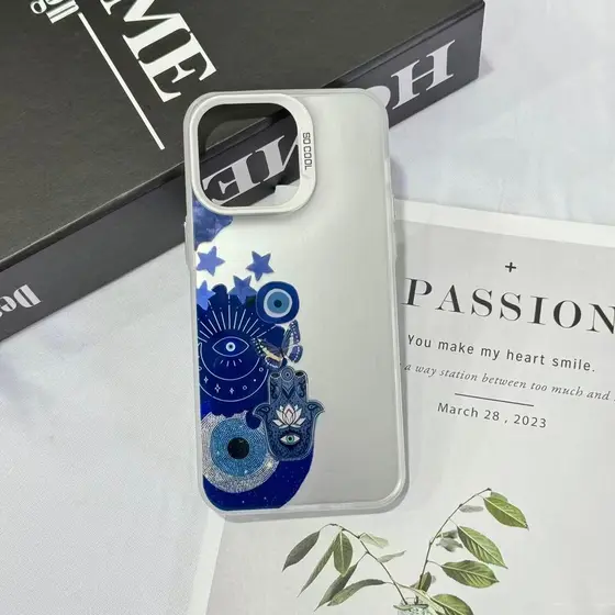 Capa de iPhone15PROMAX com Olho Grego em Prata - Proteção e Estilo iPhone17/17PRO/17PROMAX
