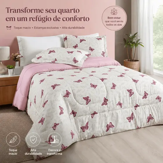 Kit Edredom Floral Queen King Super King Size 200 Fios Toque Macio Avere 3 Pçs