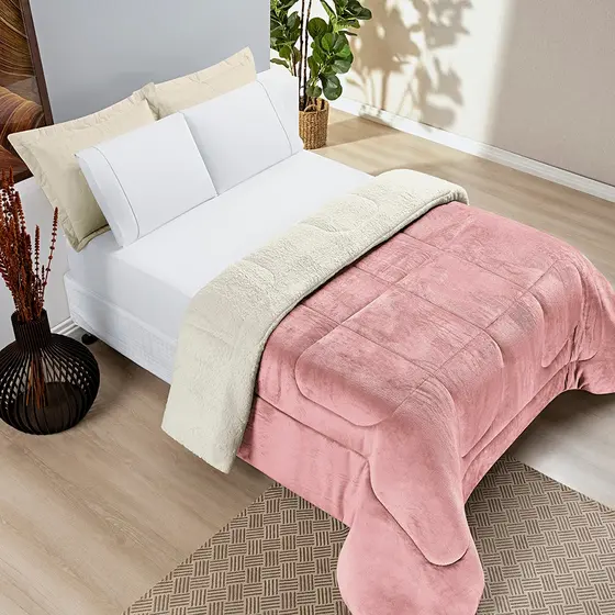 Coberdrom Casal Queen King Manta Flanel Extra Macio Pele De Carneiro Sintético Sherpa