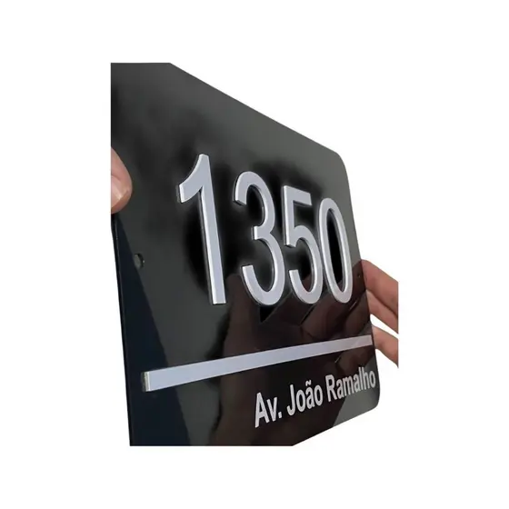 Placa em Acrílico Preto Numero Branco Para Endereço Número de Casa, Condomínios 25x35