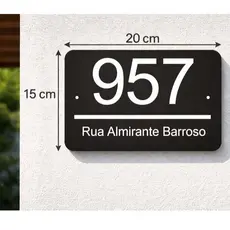 Placa em Acrílico Preto, Numero Branco Acrílico Para Endereço, Condomínios e empresa 20x15
