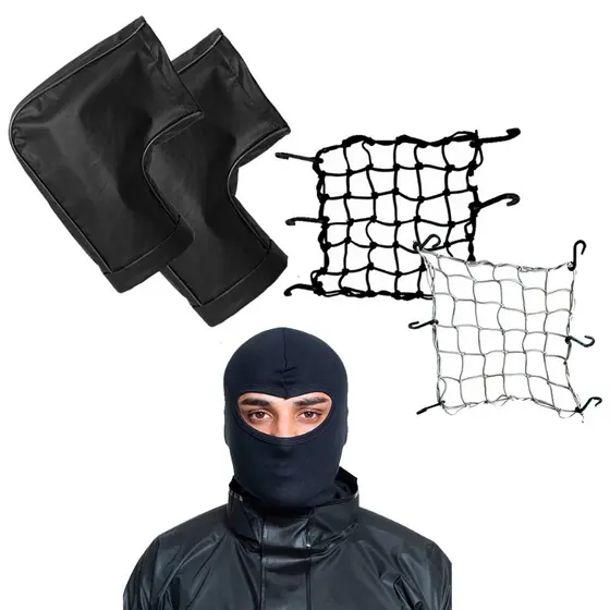 Kit Luva de Guidão Para Moto Rede Aranha Elástico Touca