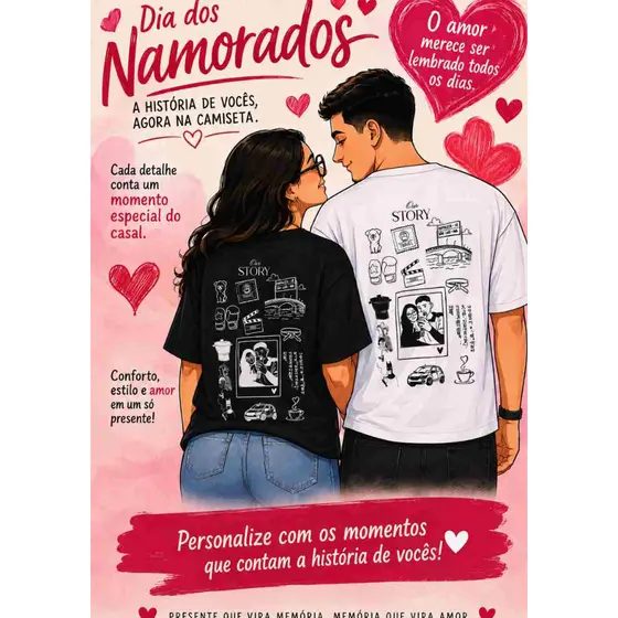 CAMISETA PERSONALIZADA QUE CONTA A HISTÓRIA DO CASAL