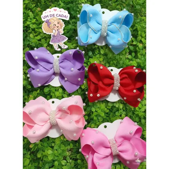 laço de cabelo infantil bico de pato  com aplicação de pérolas acessórios